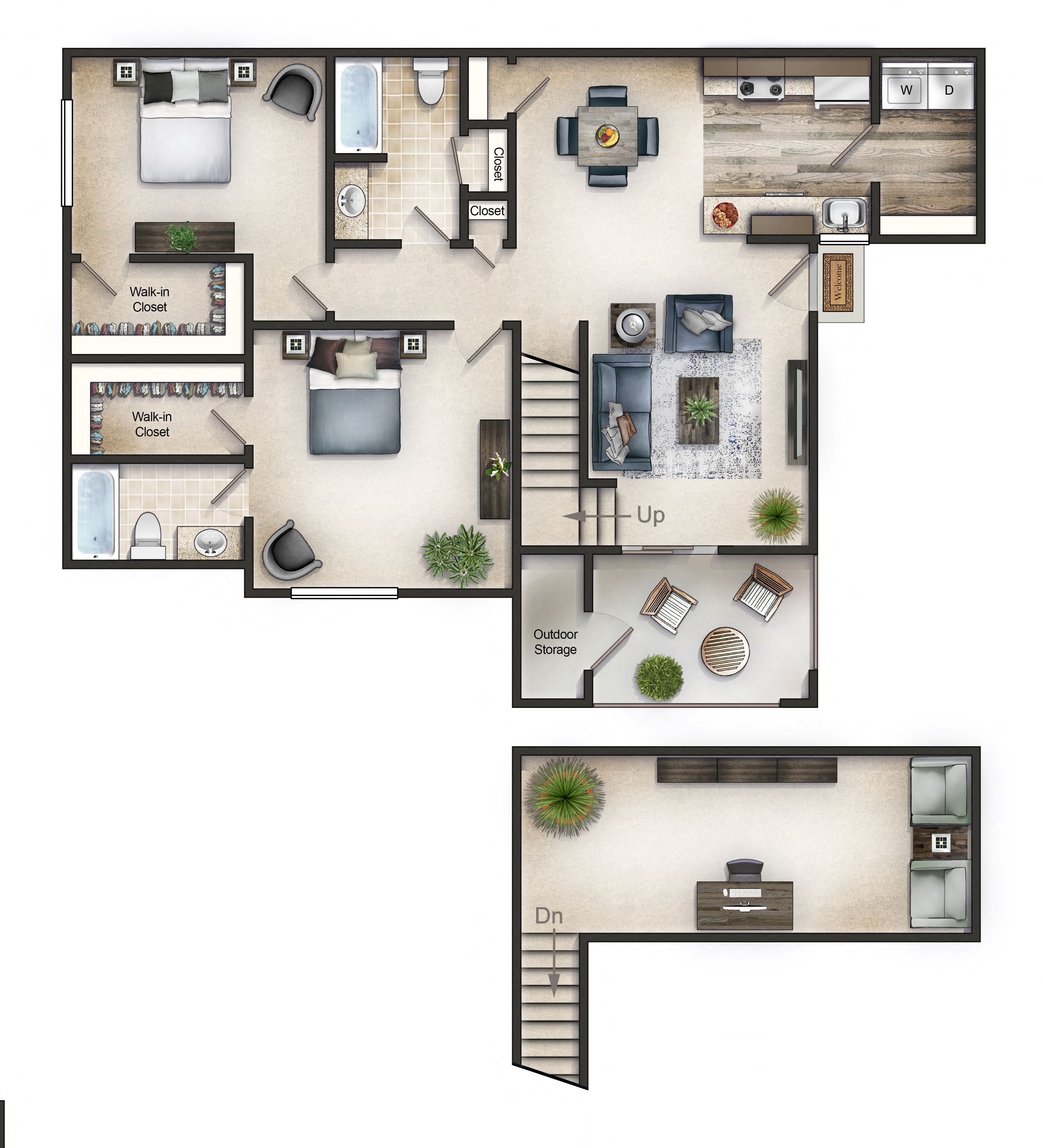 Highland Hills 2Bed2Bath with upstairs